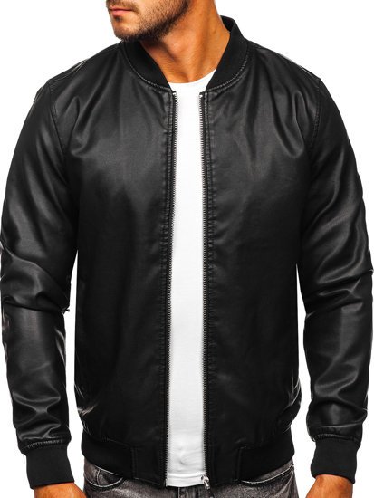 Giacca in pelle tipo bomber da uomo nera Bolf HK05