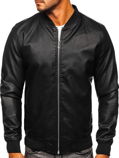 Giacca in pelle tipo bomber da uomo nera Bolf HK05