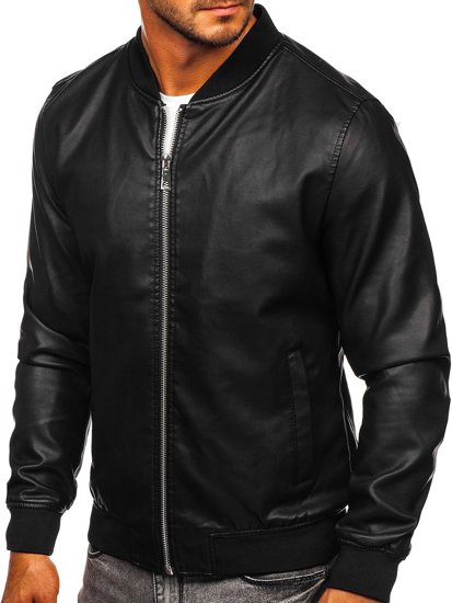 Giacca in pelle tipo bomber da uomo nera Bolf HK05