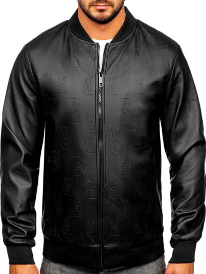 Giacca in pelle tipo bomber da uomo nera Denley 3A66