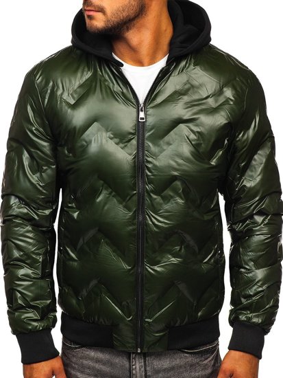 Giacca mezza stagione tipo bomber con cappuccio da uomo verde Bolf 6590