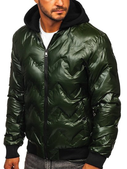 Giacca mezza stagione tipo bomber con cappuccio da uomo verde Bolf 6590