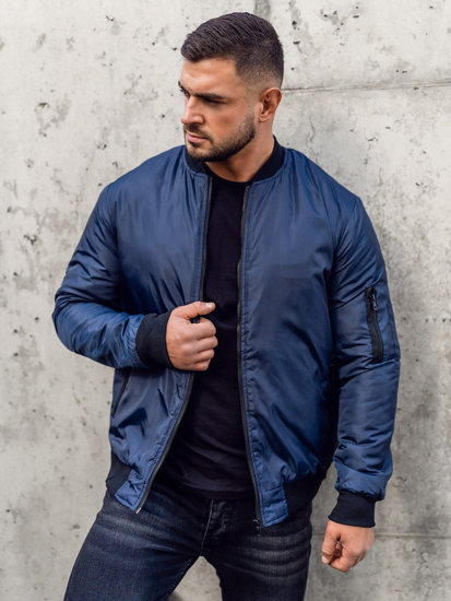 Giacca mezza stagione tipo bomber da uomo blu Bolf AK95A