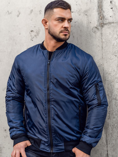 Giacca mezza stagione tipo bomber da uomo blu Bolf AK95A