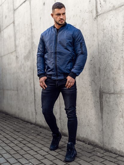 Giacca mezza stagione tipo bomber da uomo blu Bolf AK95A