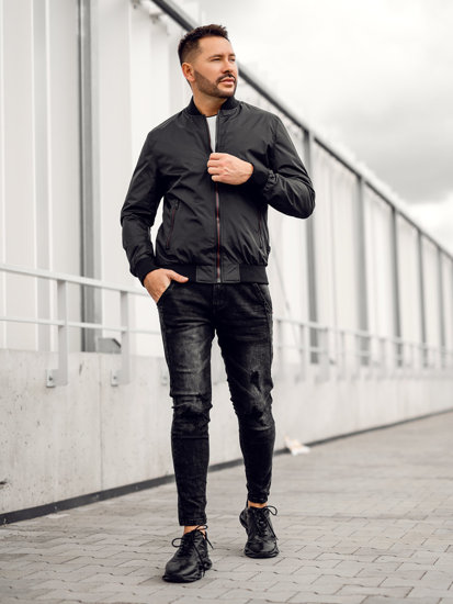 Giacca mezza stagione tipo bomber da uomo nera Bolf 7116A