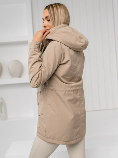 Giacca mezza stagione tipo parka con cappuccio da donna beige Bolf 7038