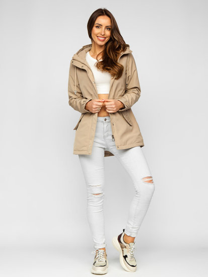 Giacca mezza stagione tipo parka con cappuccio da donna beige Bolf 7038