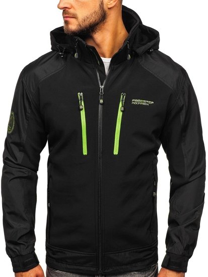 Giacca mezza stagione tipo softshell da uomo nero-verde Bolf P191