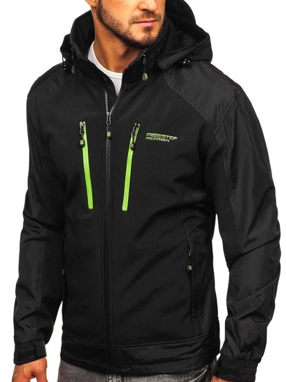 Giacca mezza stagione tipo softshell da uomo nero-verde Bolf P191