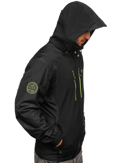 Giacca mezza stagione tipo softshell da uomo nero-verde Bolf P191