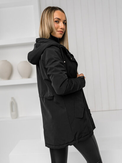 Giacca parka con cappuccio di mezza stagione da donna nero Bolf 7038A1