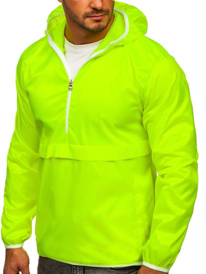 Giacca sportiva di mezza stagione a vento con cappuccio da uomo giallo-fluorescente BOLF 5061