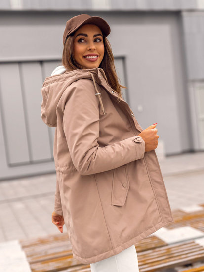 Giacca tipo parka mezza stagione con cappuccio da donna beige Bolf 7038A