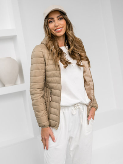 Giacca trapuntata mezza stagione con cappuccio da donna beige Bolf B0123