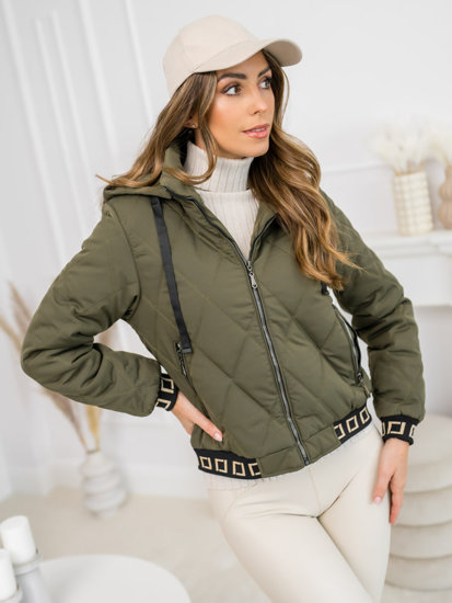 Giacca trapuntata mezza stagione con cappuccio da donna khaki Bolf 16M9085