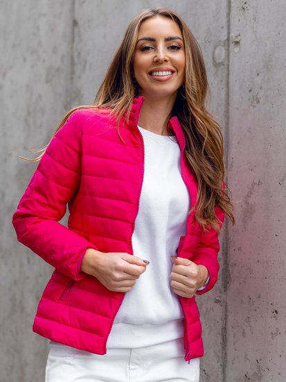 Giacca trapuntata mezza stagione con collo alto da donna rosa Bolf 1141A