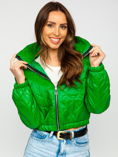 Giacca trapuntata mezza stagione tipo bomber da donna verde Bolf 82622