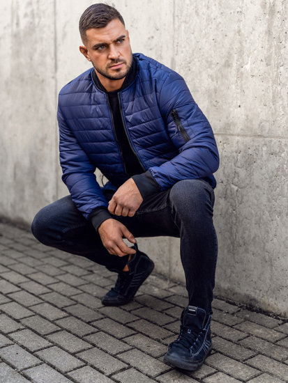 Giacca trapuntata mezza stagione tipo bomber da uomo blu Bolf MY-02A