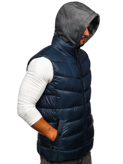 Gilet con cappuccio da uomo blu Bolf 2909