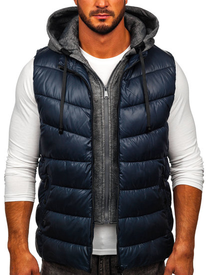 Gilet con cappuccio da uomo blu Bolf 2909