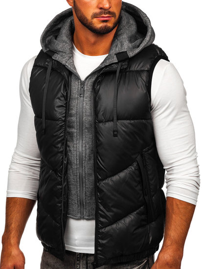 Gilet con cappuccio da uomo nero Bolf 2908