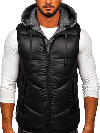 Gilet con cappuccio da uomo nero Bolf 2908