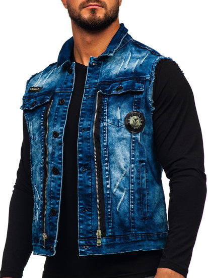 Gilet in jeans da uomo blu Bolf G115