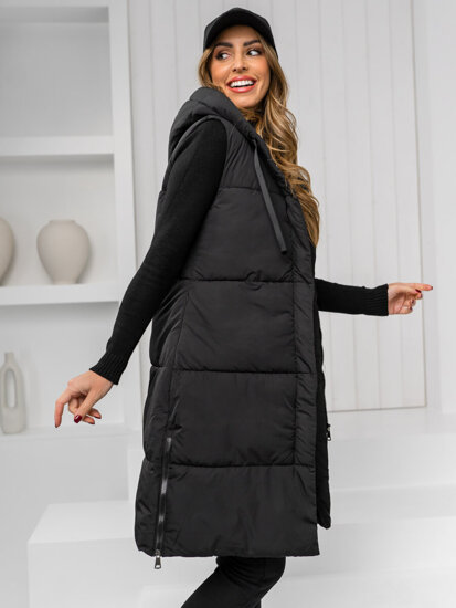 Gilet lungo trapuntato con cappuccio da donna nero Bolf 16M9093