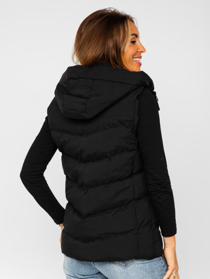 Gilet lungo trapuntato con cappuccio da donna nero Bolf 7051