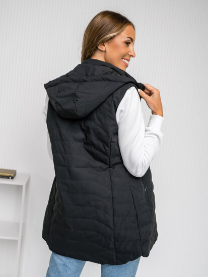 Gilet lungo trapuntato con cappuccio da donna nero Bolf 7633