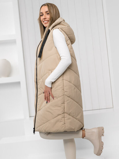 Gilet lungo trapuntato da donna beige Bolf 5M3152