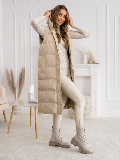 Gilet lungo trapuntato da donna beige Bolf 5M728