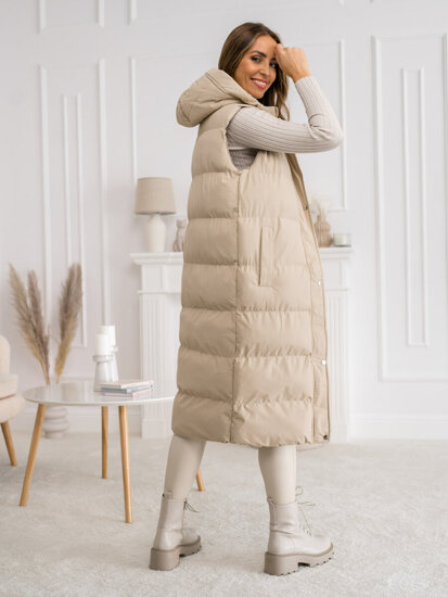 Gilet lungo trapuntato da donna beige Bolf 5M728