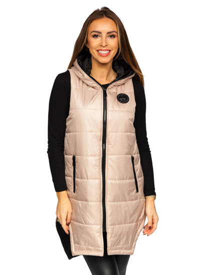 Gilet lungo trapuntato da donna beige Bolf B0122