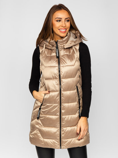 Gilet lungo trapuntato da donna beige Bolf B8107