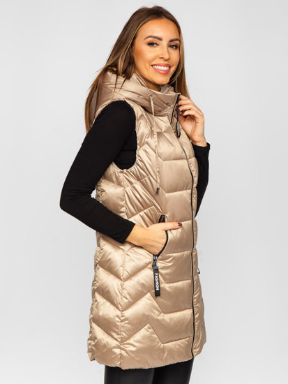 Gilet lungo trapuntato da donna beige Bolf B8107