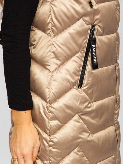 Gilet lungo trapuntato da donna beige Bolf B8107