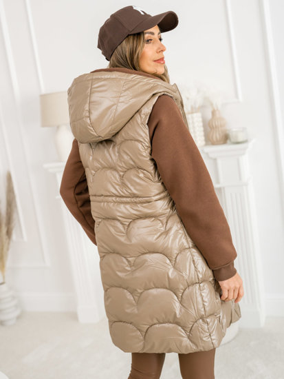 Gilet lungo trapuntato da donna beige Bolf B8172