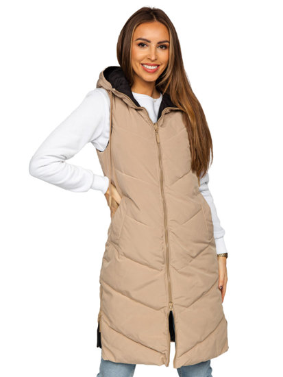 Gilet lungo trapuntato da donna beige dwustronna Bolf B8022