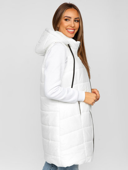 Gilet lungo trapuntato da donna bianco Bolf 82019