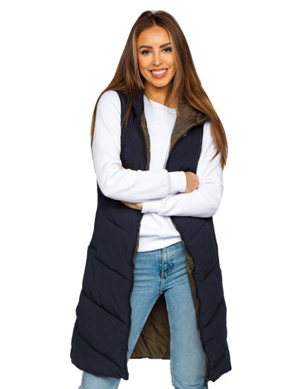 Gilet lungo trapuntato da donna blu dwustronna Bolf B8022