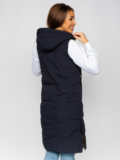 Gilet lungo trapuntato da donna blu dwustronna Bolf B8022