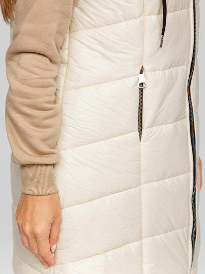 Gilet lungo trapuntato da donna ecrù Bolf 82019