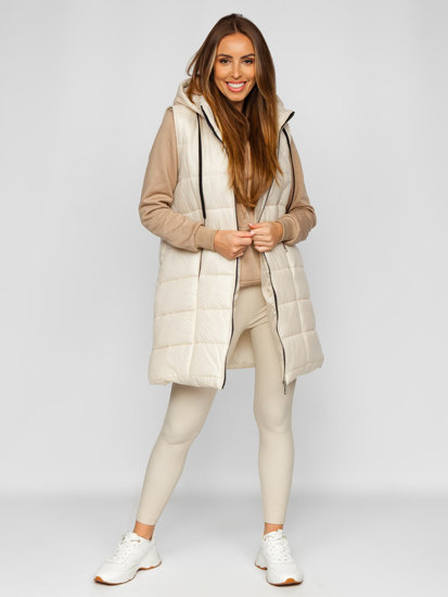 Gilet lungo trapuntato da donna ecrù Bolf 82019