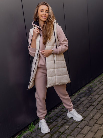 Gilet lungo trapuntato da donna ecrù Bolf 82019