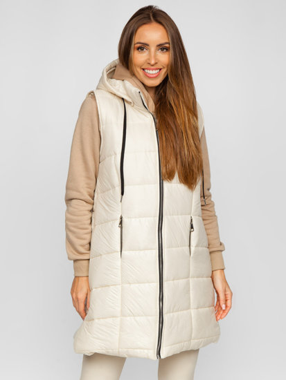 Gilet lungo trapuntato da donna ecrù Bolf 82019