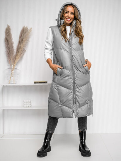 Gilet lungo trapuntato da donna grigio Bolf 5M3183