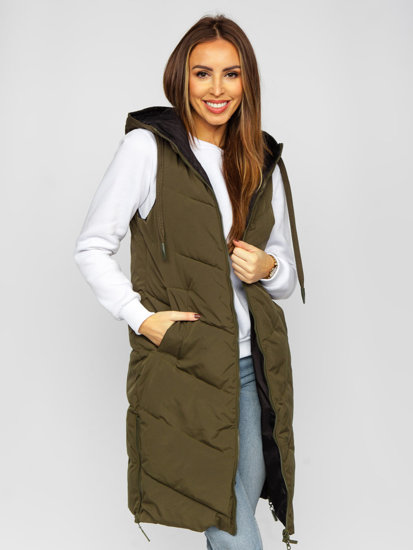 Gilet lungo trapuntato da donna khaki dwustronna Bolf B8022