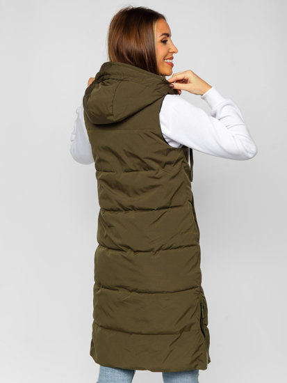 Gilet lungo trapuntato da donna khaki dwustronna Bolf B8022